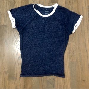 AEO Blue and White Ringer Tee